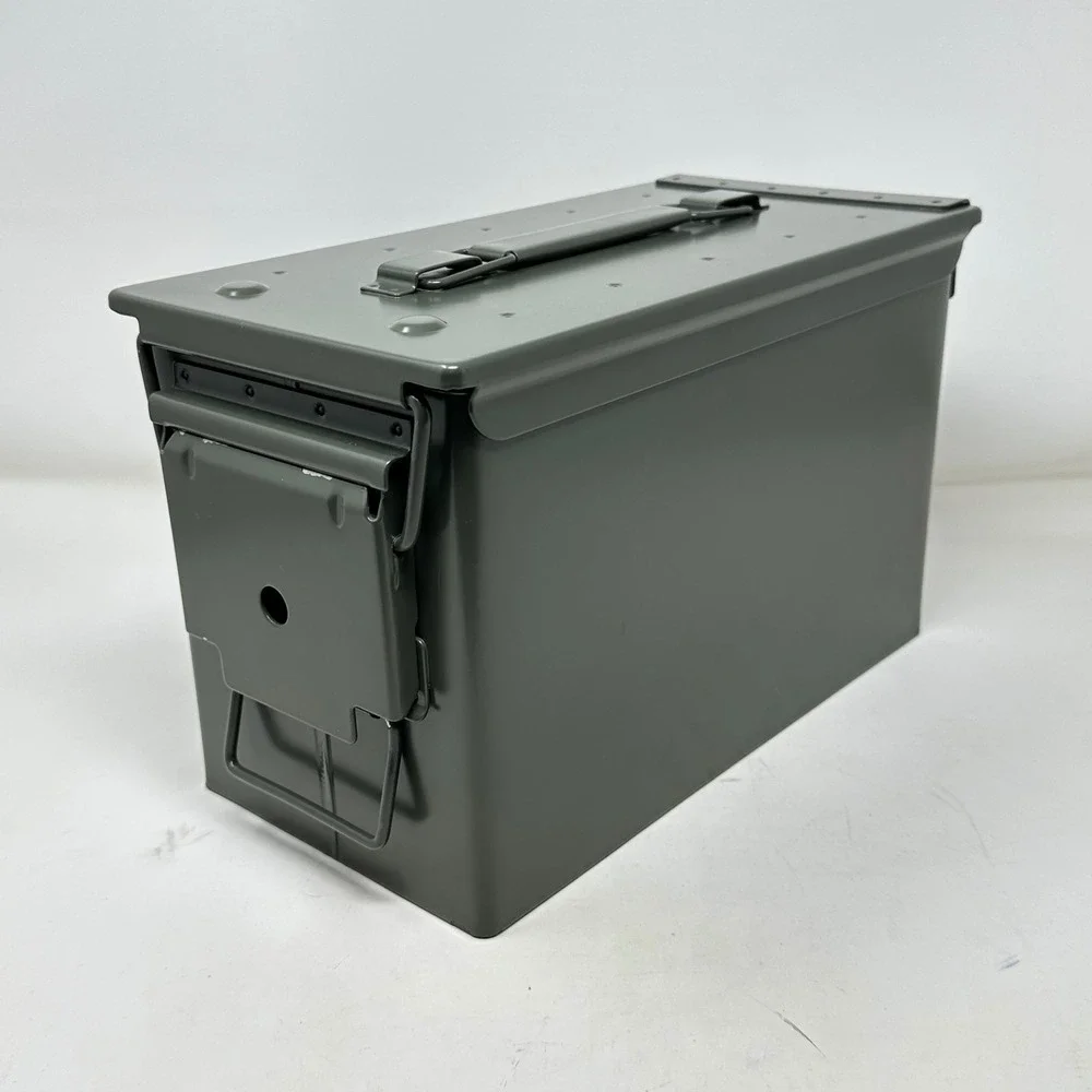 Military Style Steel Ammo Can 50 Caliber Olive Drab Green Storage Box Utility